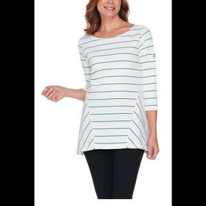 Linea Leisure by Louis Dell'Olio Women's Stripe Swing Tee Wht/Green - Regular